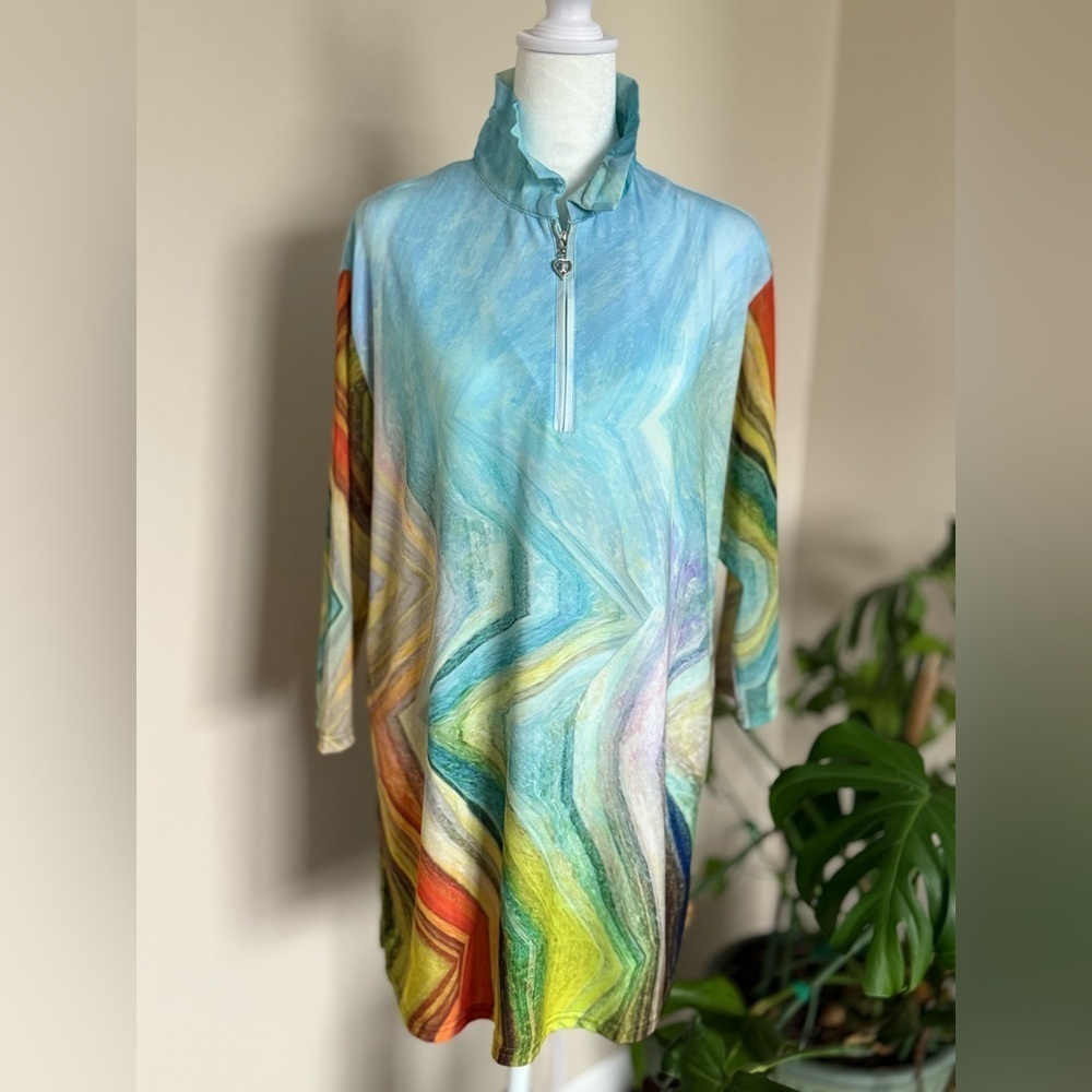 Valentina Women’s Multicolored Qtr Zip Top, Size XL